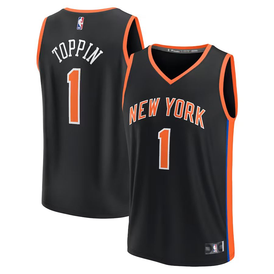 Men New York Knicks #1 Obi Toppin Fanatics Branded Black City Edition 2022-23 Fastbreak NBA Jersey